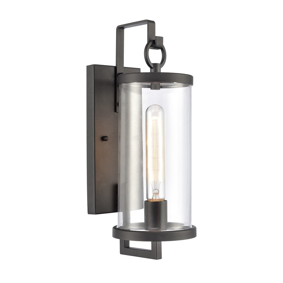 Atlas Hopkins 15in 1-Light Outdoor Sconce | Transitional Charcoal and Clear Glass | Entryway & Covered Patio | 5.5 x 7 x 15.5 in | Model OL11157-BK