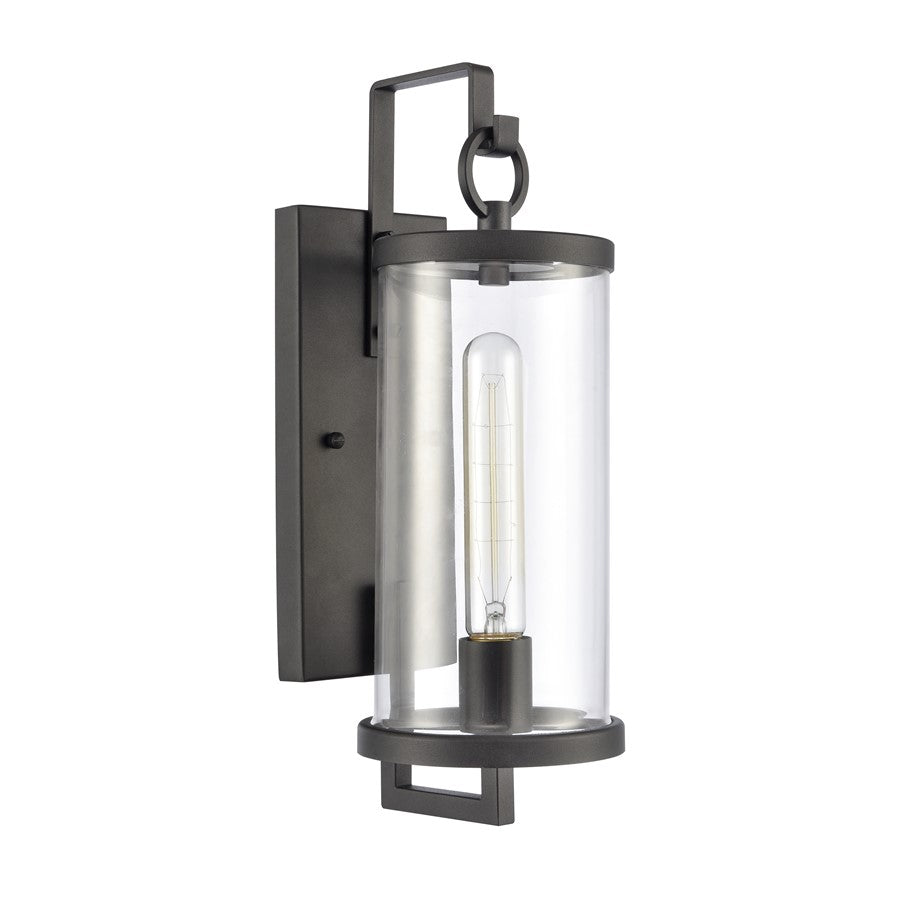 Atlas Hopkins 15in 1-Light Outdoor Sconce | Transitional Charcoal and Clear Glass | Entryway & Covered Patio | 5.5 x 7 x 15.5 in | Model OL11157-BK