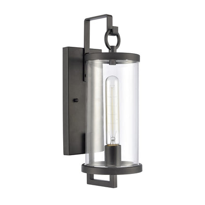 Atlas Hopkins 15in 1-Light Outdoor Sconce | Transitional Charcoal and Clear Glass | Entryway & Covered Patio | 5.5 x 7 x 15.5 in | Model OL11157-BK
