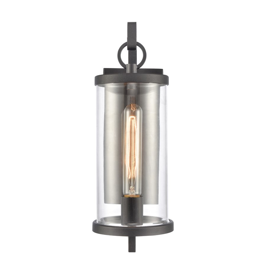 Atlas Hopkins 15in 1-Light Outdoor Sconce | Transitional Charcoal and Clear Glass | Entryway & Covered Patio | 5.5 x 7 x 15.5 in | Model OL11157-BK
