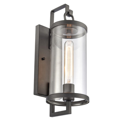 Atlas Hopkins 15in 1-Light Outdoor Sconce | Transitional Charcoal and Clear Glass | Entryway & Covered Patio | 5.5 x 7 x 15.5 in | Model OL11157-BK