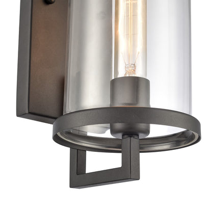 Atlas Hopkins 15in 1-Light Outdoor Sconce | Transitional Charcoal and Clear Glass | Entryway & Covered Patio | 5.5 x 7 x 15.5 in | Model OL11157-BK