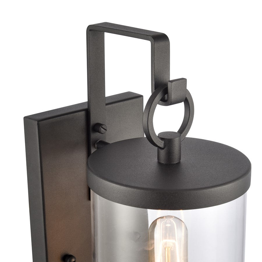 Atlas Hopkins 15in 1-Light Outdoor Sconce | Transitional Charcoal and Clear Glass | Entryway & Covered Patio | 5.5 x 7 x 15.5 in | Model OL11157-BK