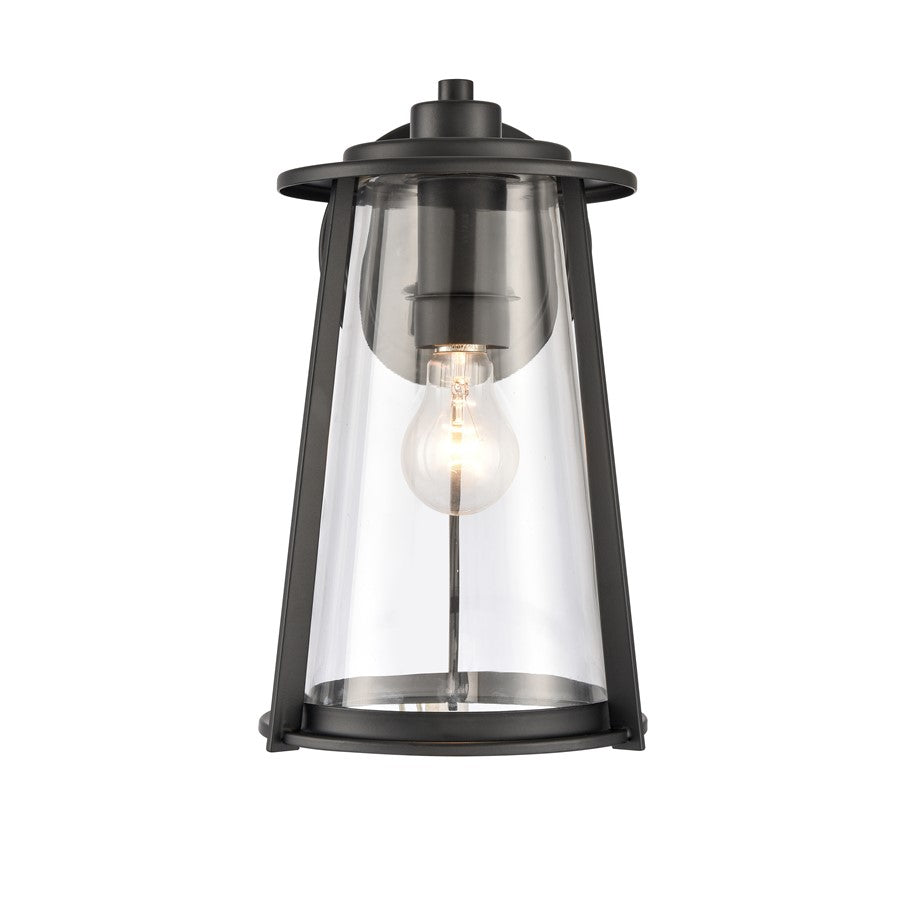 Atlas Lighting Kennison 13in 1-Light Outdoor Sconce | Transitional Matte Black and Clear Glass | Porch & Garage | 8 x 9 x 13 in | Model OL11166-BK