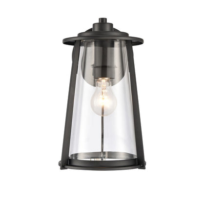 Atlas Lighting Kennison 13in 1-Light Outdoor Sconce | Transitional Matte Black and Clear Glass | Porch & Garage | 8 x 9 x 13 in | Model OL11166-BK