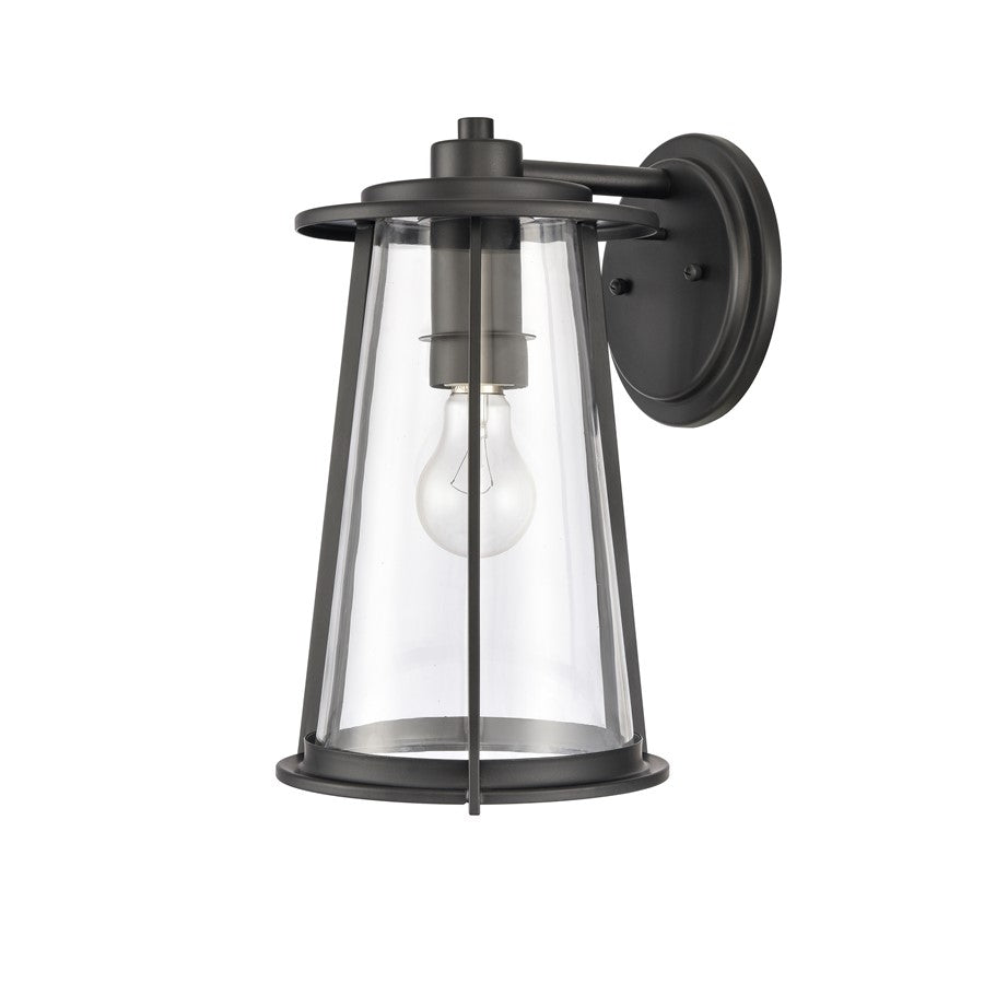 Atlas Lighting Kennison 13in 1-Light Outdoor Sconce | Transitional Matte Black and Clear Glass | Porch & Garage | 8 x 9 x 13 in | Model OL11166-BK