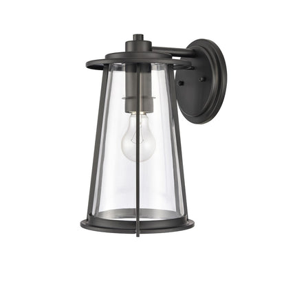 Atlas Lighting Kennison 13in 1-Light Outdoor Sconce | Transitional Matte Black and Clear Glass | Porch & Garage | 8 x 9 x 13 in | Model OL11166-BK