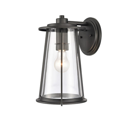 Atlas Lighting Kennison 13in 1-Light Outdoor Sconce | Transitional Matte Black and Clear Glass | Porch & Garage | 8 x 9 x 13 in | Model OL11166-BK
