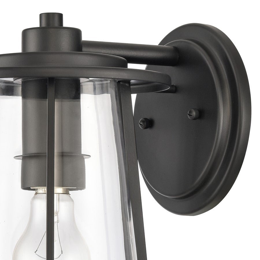 Atlas Lighting Kennison 13in 1-Light Outdoor Sconce | Transitional Matte Black and Clear Glass | Porch & Garage | 8 x 9 x 13 in | Model OL11166-BK