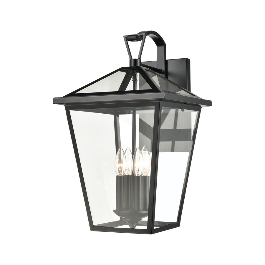 Atlas Lighting Main Street 21in 4-Light Outdoor Sconce | Traditional Black and Clear Glass | Porch & Entryway | 12 x 14 x 21 in | Model OL11173-BK
