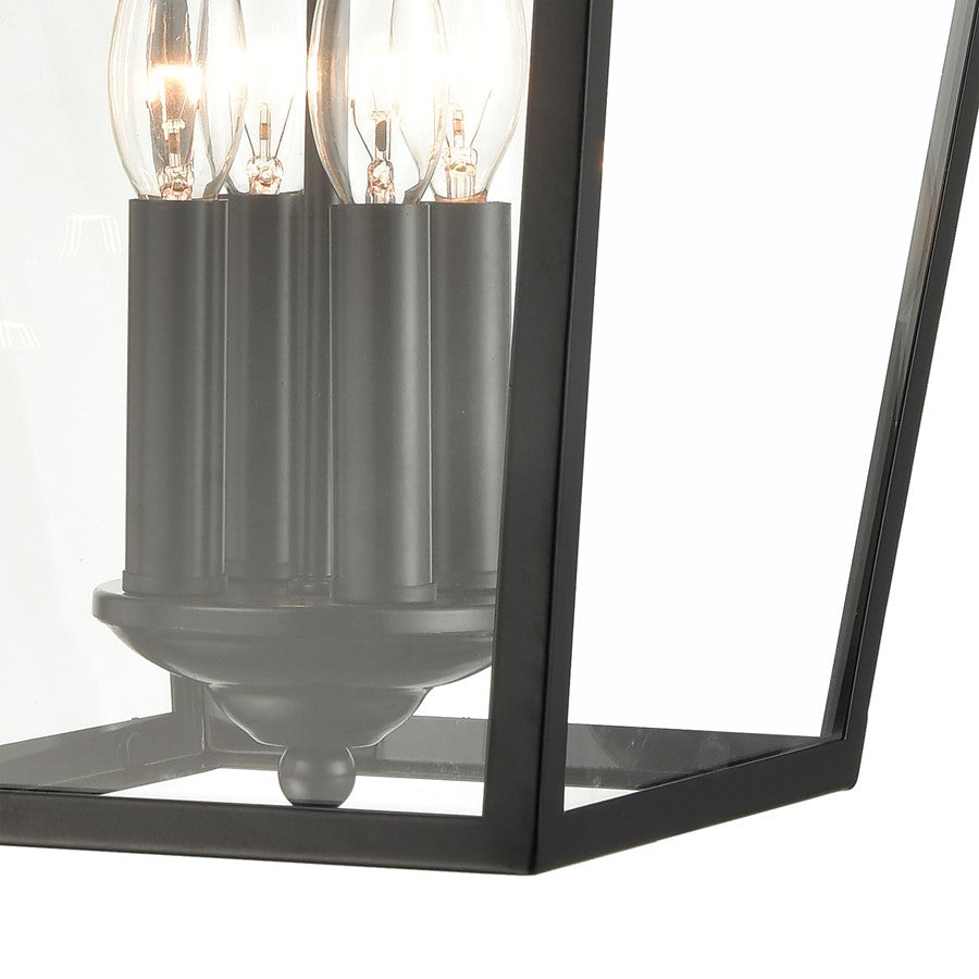 Atlas Lighting Main Street 21in 4-Light Outdoor Sconce | Traditional Black and Clear Glass | Porch & Entryway | 12 x 14 x 21 in | Model OL11173-BK