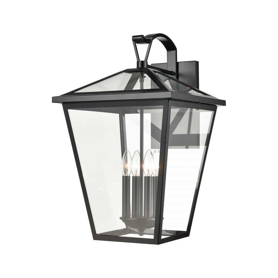 Atlas Lighting Main Street 23in 4-Light Outdoor Sconce | Traditional Black and Clear Glass | Porch & Entryway | 14 x 16 x 23 in | Model OL11174-BK