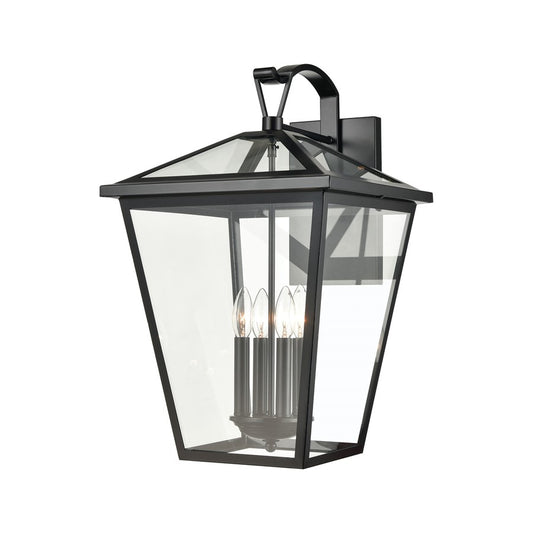 Atlas Lighting Main Street 23in 4-Light Outdoor Sconce | Traditional Black and Clear Glass | Porch & Entryway | 14 x 16 x 23 in | Model OL11174-BK