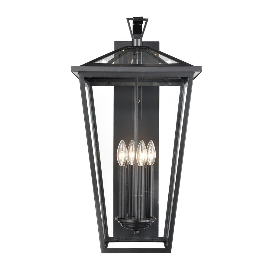 Atlas Lighting Main Street 28in 4-Light Outdoor Sconce | Traditional Black and Clear Glass | Porch & Entryway | 14 x 16 x 28 in | Model OL11175-BK