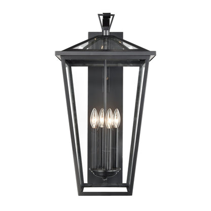 Atlas Lighting Main Street 28in 4-Light Outdoor Sconce | Traditional Black and Clear Glass | Porch & Entryway | 14 x 16 x 28 in | Model OL11175-BK