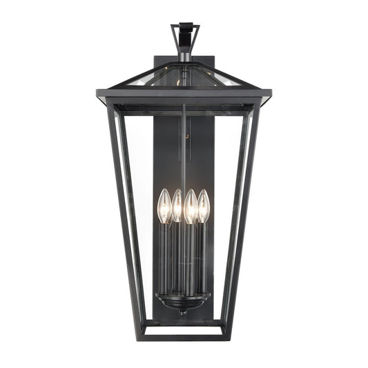Atlas Lighting Main Street 28in 4-Light Outdoor Sconce | Traditional Black and Clear Glass | Porch & Entryway | 14 x 16 x 28 in | Model OL11175-BK