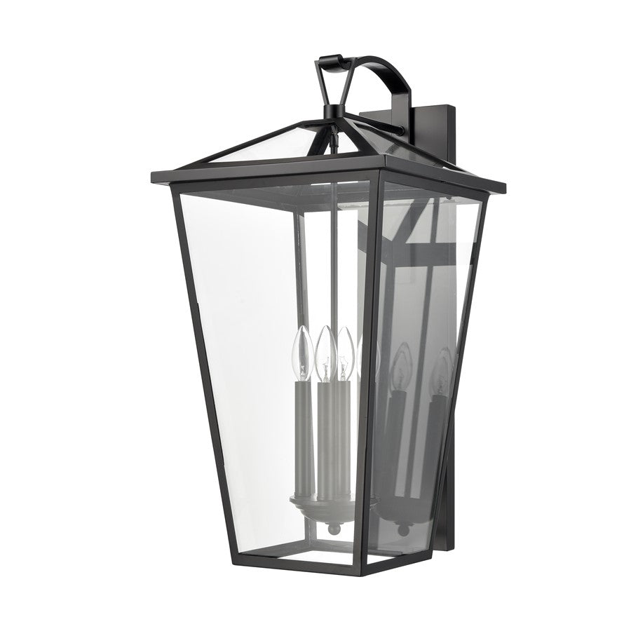 Atlas Lighting Main Street 28in 4-Light Outdoor Sconce | Traditional Black and Clear Glass | Porch & Entryway | 14 x 16 x 28 in | Model OL11175-BK