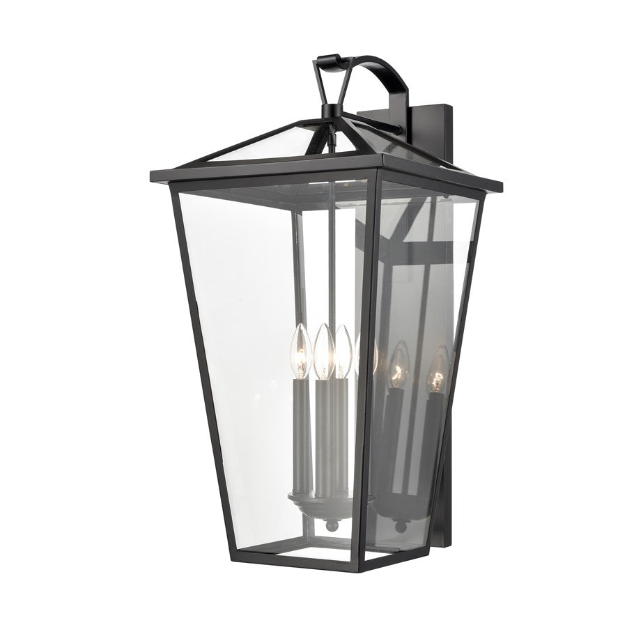 Atlas Lighting Main Street 28in 4-Light Outdoor Sconce | Traditional Black and Clear Glass | Porch & Entryway | 14 x 16 x 28 in | Model OL11175-BK