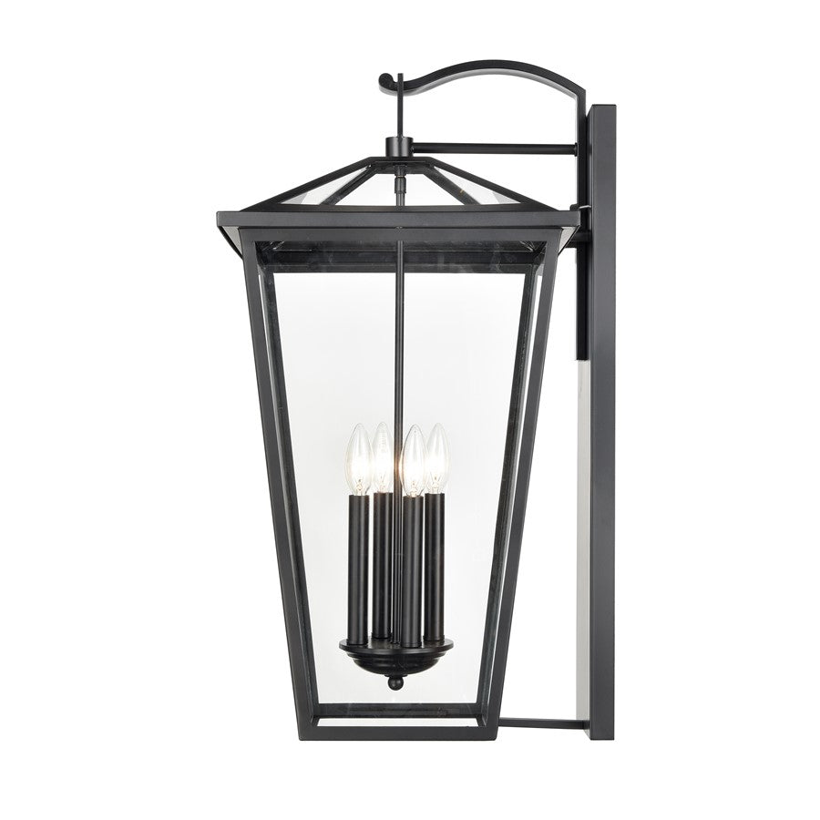 Atlas Lighting Main Street 28in 4-Light Outdoor Sconce | Traditional Black and Clear Glass | Porch & Entryway | 14 x 16 x 28 in | Model OL11175-BK