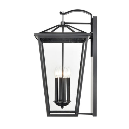 Atlas Lighting Main Street 28in 4-Light Outdoor Sconce | Traditional Black and Clear Glass | Porch & Entryway | 14 x 16 x 28 in | Model OL11175-BK