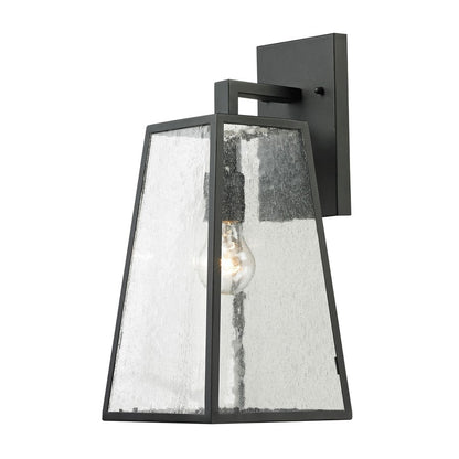 Atlas Lighting Meditterano 16in 1-Light Outdoor Sconce | Transitional Matte Black and Clear Seeded Glass | Covered Porch | Model OL11180-BK
