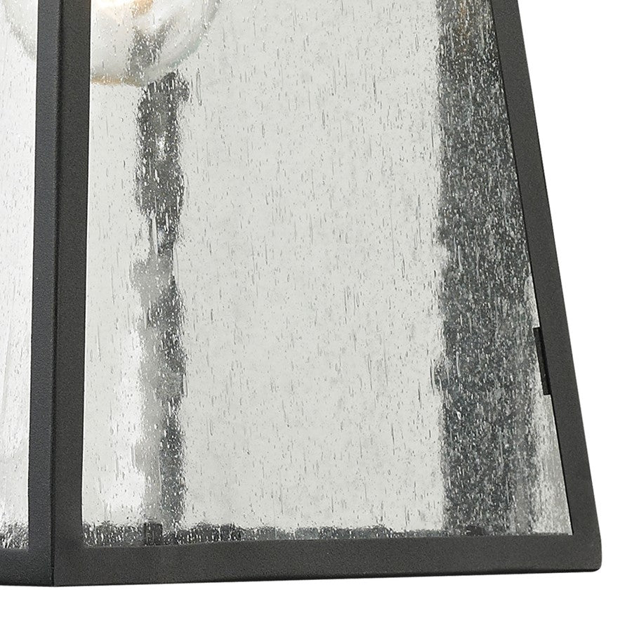 Atlas Lighting Meditterano 16in 1-Light Outdoor Sconce | Transitional Matte Black and Clear Seeded Glass | Covered Porch | Model OL11180-BK