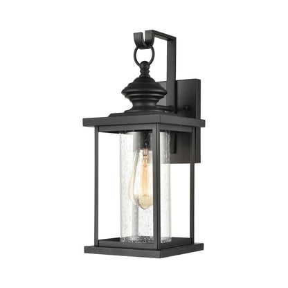 Atlas Lighting Minersville 17in 1-Light Outdoor Sconce | Transitional Matte Black and Clear Seeded Glass | Covered Porch | Model OL11182-BK