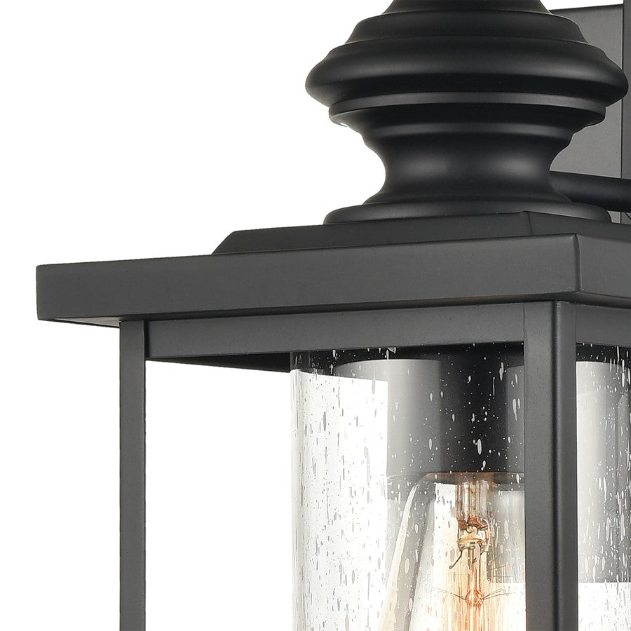 Atlas Lighting Minersville 17in 1-Light Outdoor Sconce | Transitional Matte Black and Clear Seeded Glass | Covered Porch | Model OL11182-BK