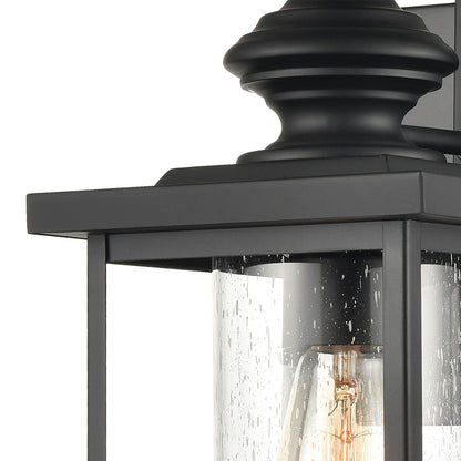 Atlas Lighting Minersville 17in 1-Light Outdoor Sconce | Transitional Matte Black and Clear Seeded Glass | Covered Porch | Model OL11182-BK