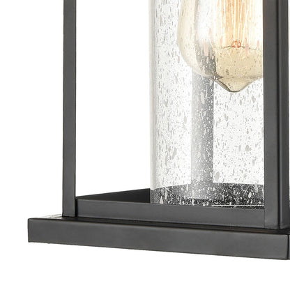 Atlas Lighting Minersville 17in 1-Light Outdoor Sconce | Transitional Matte Black and Clear Seeded Glass | Covered Porch | Model OL11182-BK
