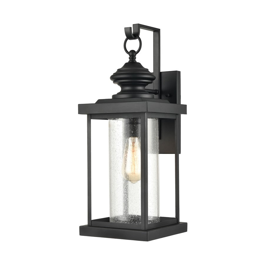 Atlas Lighting Minersville 21in 1-Light Outdoor Sconce | Transitional Matte Black and Clear Seeded Glass | Covered Porch | Model OL11183-BK