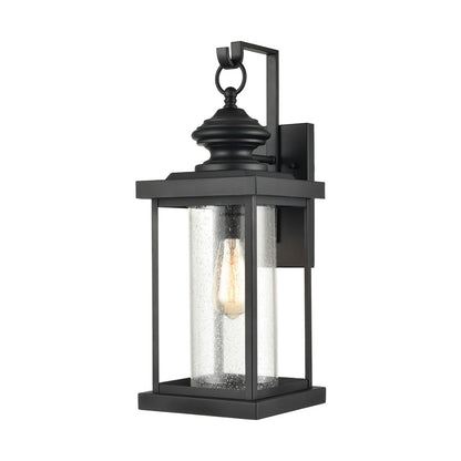 Atlas Lighting Minersville 21in 1-Light Outdoor Sconce | Transitional Matte Black and Clear Seeded Glass | Covered Porch | Model OL11183-BK