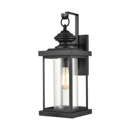 Atlas Lighting Minersville 21in 1-Light Outdoor Sconce | Transitional Matte Black and Clear Seeded Glass | Covered Porch | Model OL11183-BK
