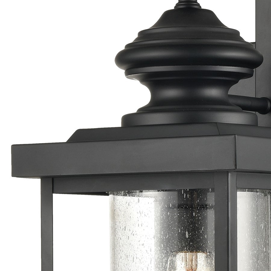 Atlas Lighting Minersville 21in 1-Light Outdoor Sconce | Transitional Matte Black and Clear Seeded Glass | Covered Porch | Model OL11183-BK