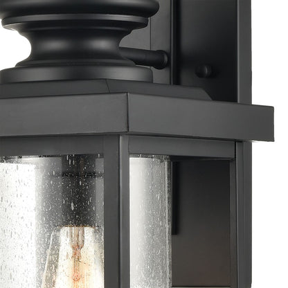 Atlas Lighting Minersville 21in 1-Light Outdoor Sconce | Transitional Matte Black and Clear Seeded Glass | Covered Porch | Model OL11183-BK