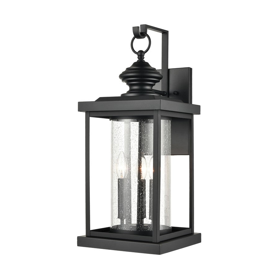 Atlas Lighting Minersville 23in 3-Light Outdoor Sconce | Transitional Matte Black and Clear Seeded Glass | Covered Patio | Model OL11184-BK