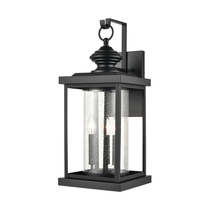 Atlas Lighting Minersville 23in 3-Light Outdoor Sconce | Transitional Matte Black and Clear Seeded Glass | Covered Patio | Model OL11184-BK