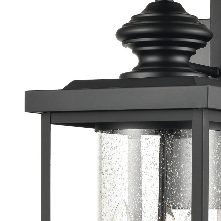 Atlas Lighting Minersville 23in 3-Light Outdoor Sconce | Transitional Matte Black and Clear Seeded Glass | Covered Patio | Model OL11184-BK