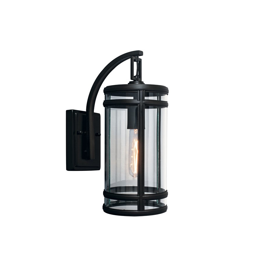 Atlas Lighting New Yorker 14in 1-Light Outdoor Sconce | Traditional Acid Black and Clear Glass | Porch & Entryway | Model OL11187-BK