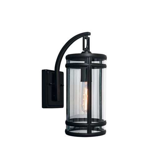Atlas Lighting New Yorker 14in 1-Light Outdoor Sconce | Traditional Acid Black and Clear Glass | Porch & Entryway | Model OL11187-BK