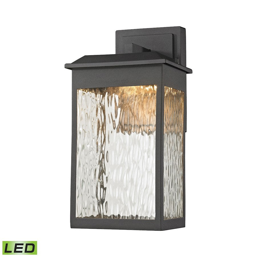Atlas Lighting Newcastle 13in 1-Light Outdoor Sconce | Transitional Textured Matte Black and Clear Water Glass | Covered Patio | Model OL11188-BK