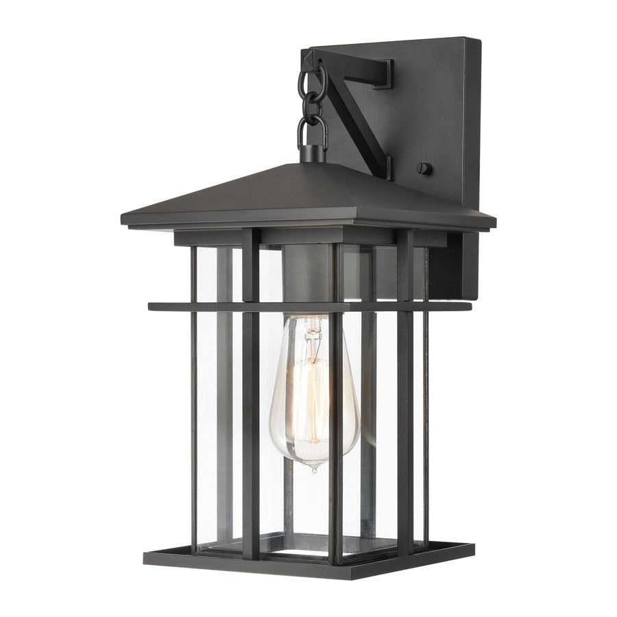 Atlas Lighting Oak Park 14in 1-Light Outdoor Sconce | Transitional Matte Black and Clear Glass | Covered Patio & Entryway | Model OL11190-BK