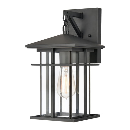 Atlas Lighting Oak Park 14in 1-Light Outdoor Sconce | Transitional Matte Black and Clear Glass | Covered Patio & Entryway | Model OL11190-BK