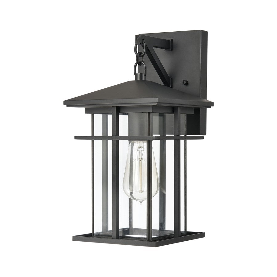 Atlas Lighting Oak Park 14in 1-Light Outdoor Sconce | Transitional Matte Black and Clear Glass | Covered Patio & Entryway | Model OL11190-BK