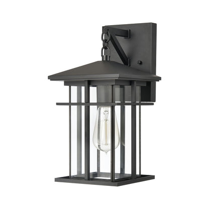 Atlas Lighting Oak Park 14in 1-Light Outdoor Sconce | Transitional Matte Black and Clear Glass | Covered Patio & Entryway | Model OL11190-BK