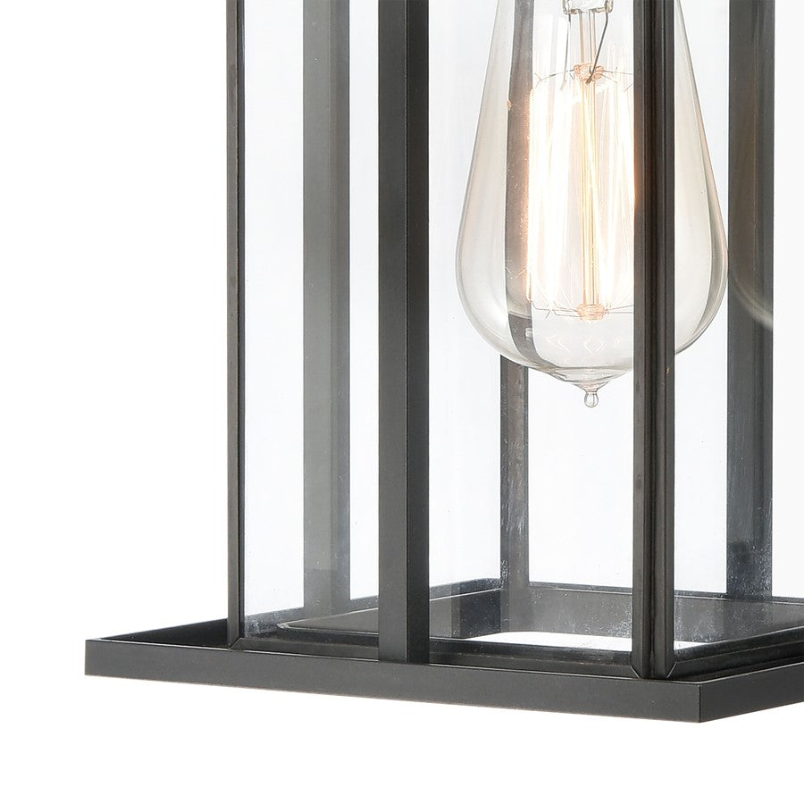 Atlas Lighting Oak Park 14in 1-Light Outdoor Sconce | Transitional Matte Black and Clear Glass | Covered Patio & Entryway | Model OL11190-BK