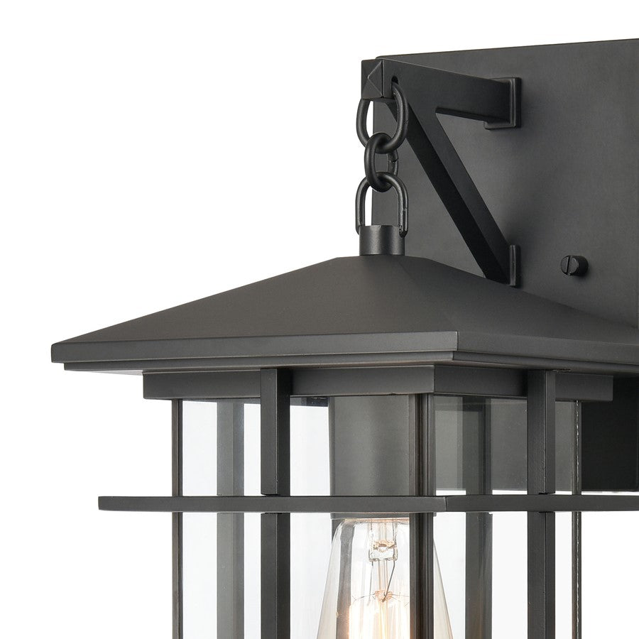 Atlas Lighting Oak Park 14in 1-Light Outdoor Sconce | Transitional Matte Black and Clear Glass | Covered Patio & Entryway | Model OL11190-BK
