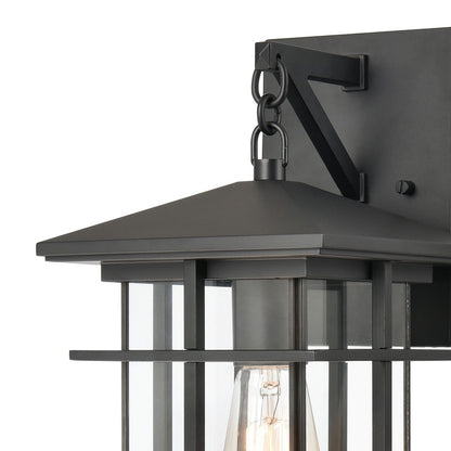 Atlas Lighting Oak Park 14in 1-Light Outdoor Sconce | Transitional Matte Black and Clear Glass | Covered Patio & Entryway | Model OL11190-BK