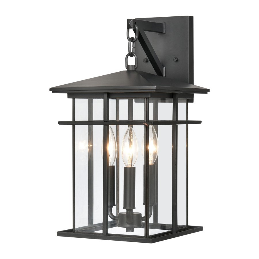 Atlas Lighting Oak Park 17in 3-Light Outdoor Sconce | Transitional Matte Black and Clear Glass | Entryway & Porch | 9 x 10 x 17 in | Model OL11191-BK