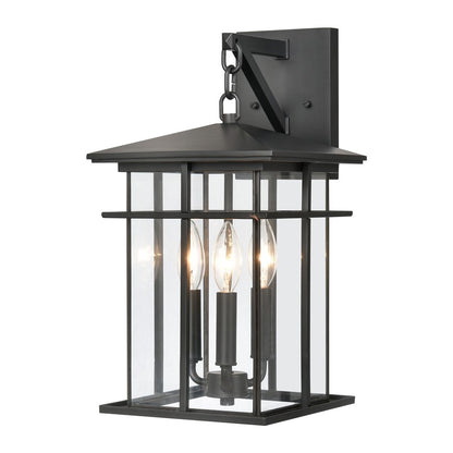 Atlas Lighting Oak Park 17in 3-Light Outdoor Sconce | Transitional Matte Black and Clear Glass | Entryway & Porch | 9 x 10 x 17 in | Model OL11191-BK